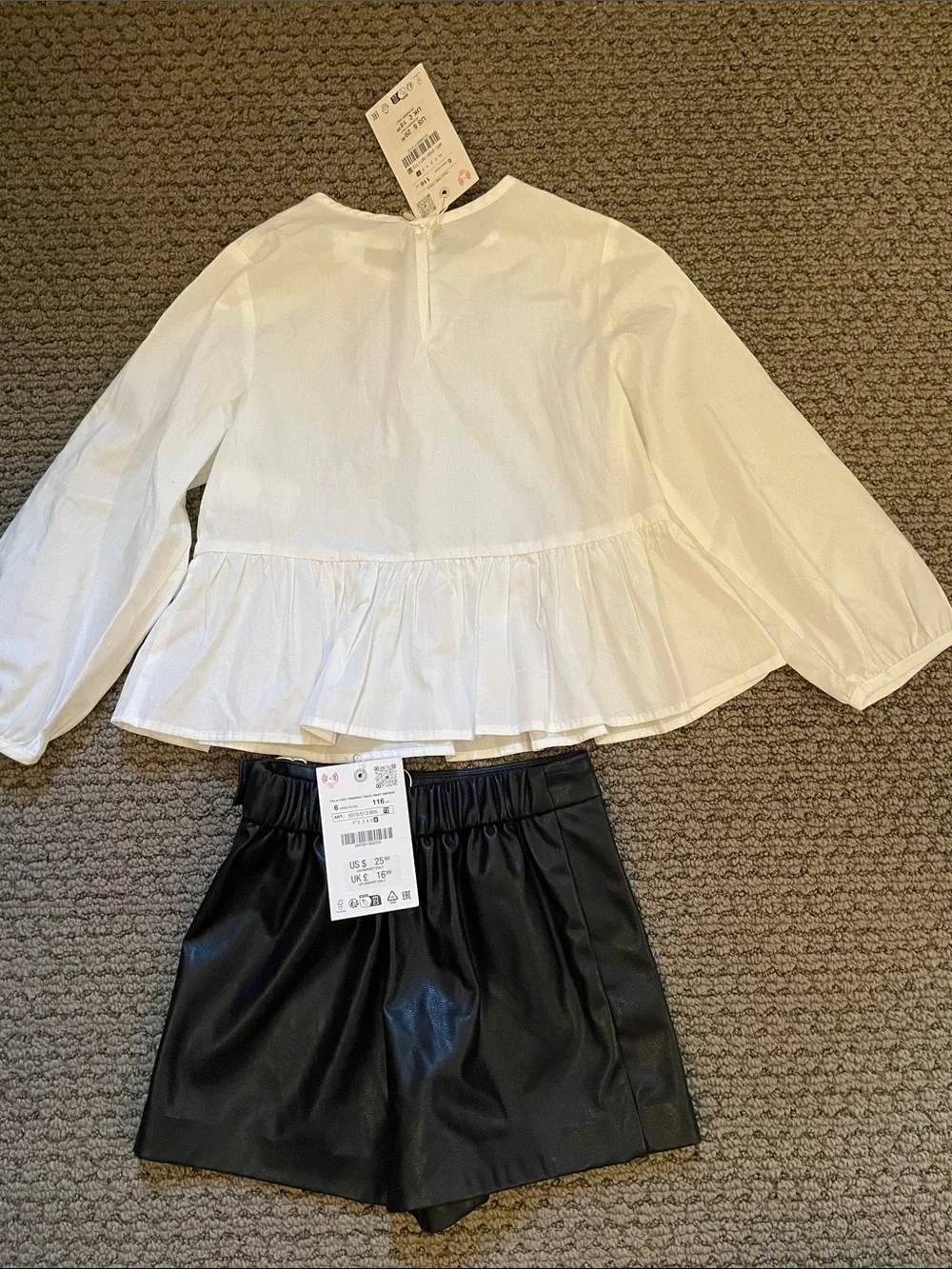 Zara Kids Bow Appliqué top & Faux Leather Skort